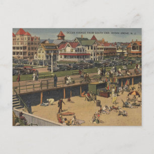 Ocean Grove NJ Ocean Ave, South End 1940er Vintag Postkarte