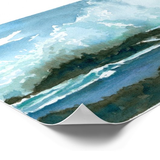 Ocean Hawaii Oahu Waves Splash Wasserfarbe Kunst Poster (Ecke)