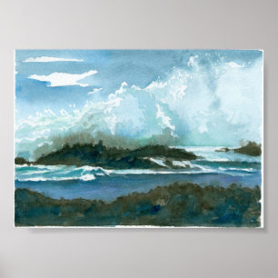 Ocean Hawaii Oahu Waves Splash Wasserfarbe Kunst Poster