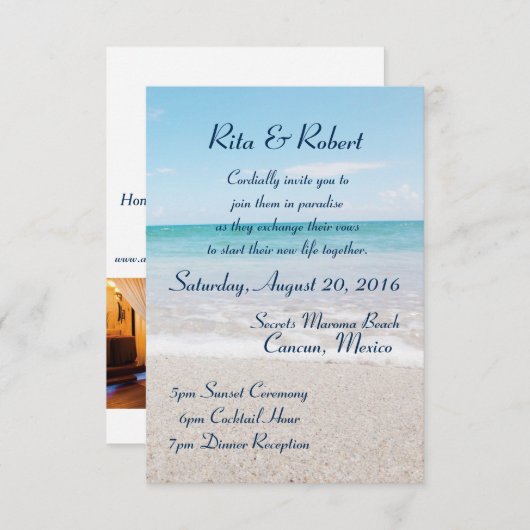 Ocean I Hochzeit in Urlaubsort Einladung (Vorne/Hinten)