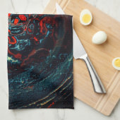 Ocean Inferno Rotes Glow Geschirrtuch (Viertel Falte)