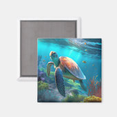 Ocean Inspired Turtle Illustration Decorative Magnet (Vorderseite/Rückseite)