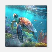 Ocean Inspired Turtle Illustration Decorative Magnet (Vorne)