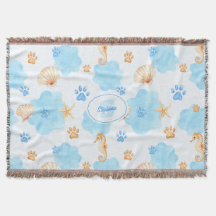 Ocean Inspiriert Paw Print Pattern mit Seepferden Decke