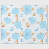Ocean Inspiriert Paw Print Pattern mit Seepferden Geschenkpapier (Flach)