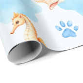 Ocean Inspiriert Paw Print Pattern mit Seepferden Geschenkpapier (Rolleneckpunkt)
