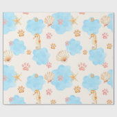 Ocean Inspiriert Paw Print Pattern mit Seepferden Geschenkpapier (Flach)