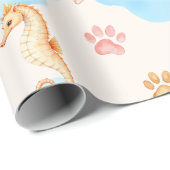 Ocean Inspiriert Paw Print Pattern mit Seepferden Geschenkpapier (Rolleneckpunkt)