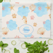 Ocean Inspiriert Paw Print Pattern mit Seepferden Geschirrtuch (Gefaltet)
