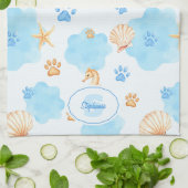 Ocean Inspiriert Paw Print Pattern mit Seepferden Geschirrtuch (Gefaltet)