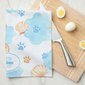 Ocean Inspiriert Paw Print Pattern mit Seepferden Geschirrtuch (Viertel Falte)