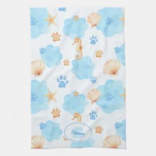 Ocean Inspiriert Paw Print Pattern mit Seepferden Geschirrtuch