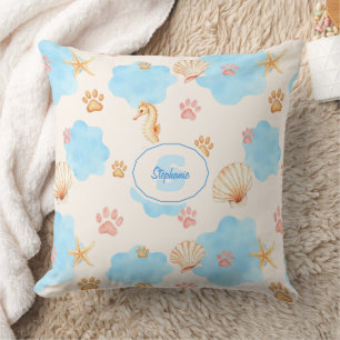Ocean Inspiriert Paw Print Pattern mit Seepferden  Kissen