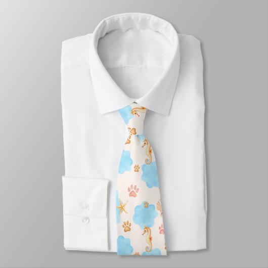 Ocean Inspiriert Paw Print Pattern mit Seepferden  Krawatte (Gebunden)