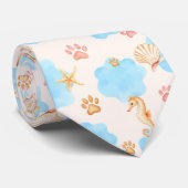 Ocean Inspiriert Paw Print Pattern mit Seepferden  Krawatte (Gerollt)