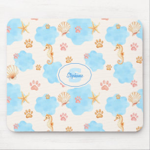 Ocean Inspiriert Paw Print Pattern mit Seepferden Mousepad