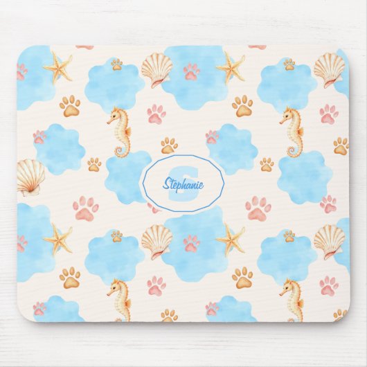 Ocean Inspiriert Paw Print Pattern mit Seepferden Mousepad (Vorne)