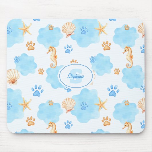 Ocean Inspiriert Paw Print Pattern mit Seepferden Mousepad (Vorne)