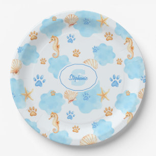 Ocean Inspiriert Paw Print Pattern mit Seepferden Pappteller