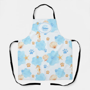 Ocean Inspiriert Paw Print Pattern mit Seepferden Schürze