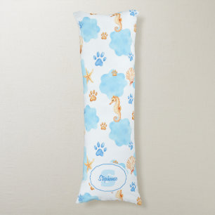 Ocean Inspiriert Paw Print Pattern mit Seepferden Seitenschläferkissen