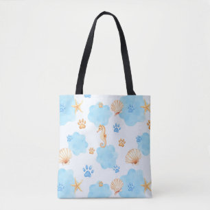Ocean Inspiriert Paw Print Pattern mit Seepferden Tasche