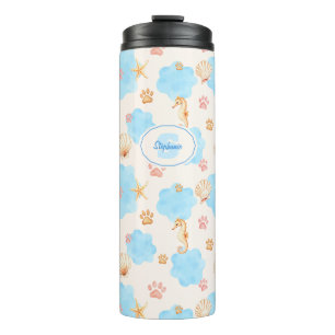 Ocean Inspiriert Paw Print Pattern mit Seepferden Thermosbecher