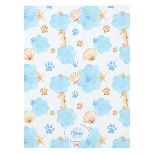 Ocean Inspiriert Paw Print Pattern mit Seepferden Tischdecke (Vorderseite)