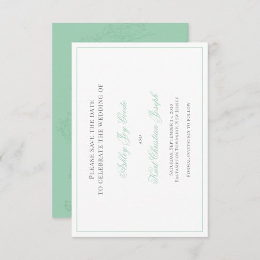 Ocean Jade, Minzgrün, Klassik Save the Date (Vorne/Hinten)