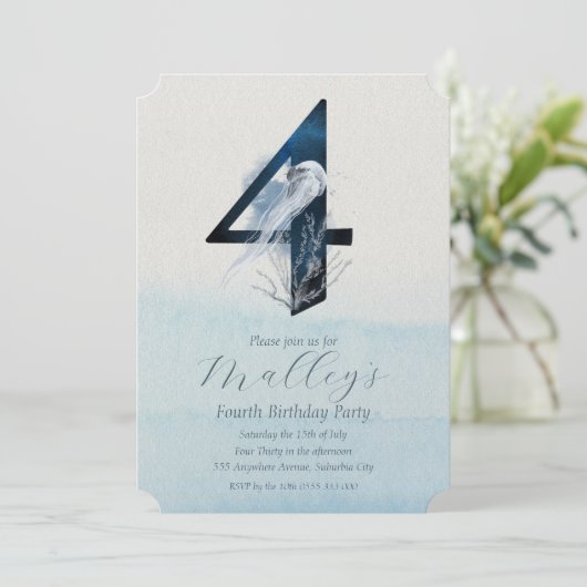 Ocean Jellyfish Age Number Four 4th Birthday Einladung (Stehend Vorderseite)