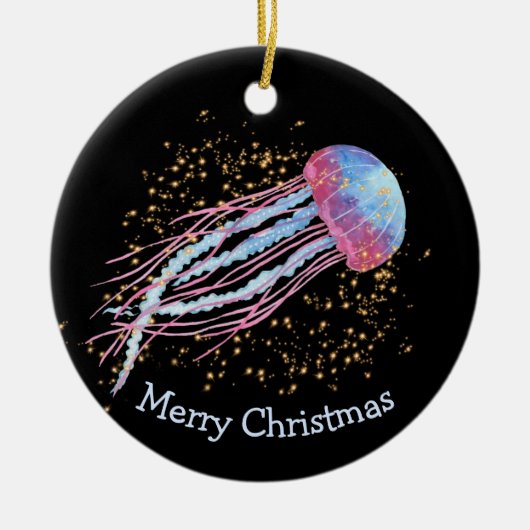 Ocean Jellyfish Sparkle Weihnachten Keramik Ornament (Vorne)