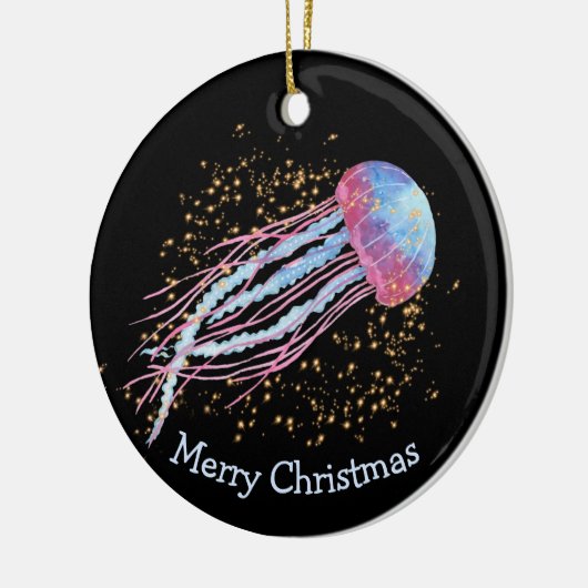 Ocean Jellyfish Sparkle Weihnachten Keramik Ornament (Links)