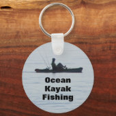Ocean Kayak Fischen Schwarze Silhouette Kajak Blau Schlüsselanhänger (Vorderseite)