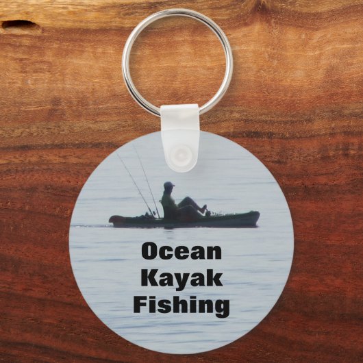 Ocean Kayak Fischen Schwarze Silhouette Kajak Blau Schlüsselanhänger (Vorderseite)