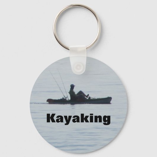 Ocean Kayak Fischen Schwarze Silhouette Kajak Blau Schlüsselanhänger (Rückseite)