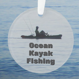 Ocean Kayak Fishing Black Silhouette Kayaking Blue Ornament