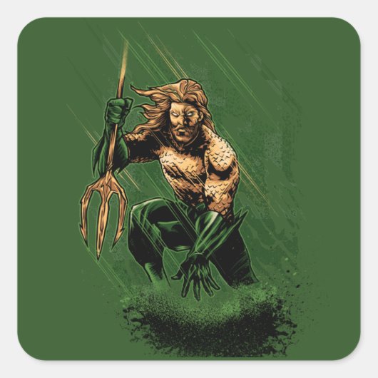 Ocean King Trident Warrior Dynamic Comic Art Quadratischer Aufkleber (Vorderseite)