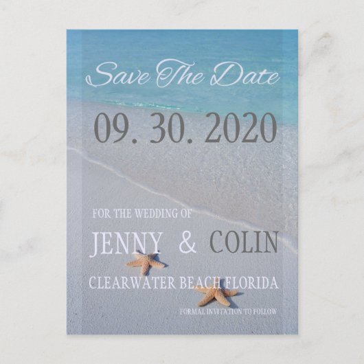 Ocean Liebe Beach Starfish Foto Save the Date Ankündigungspostkarte (Vorderseite)