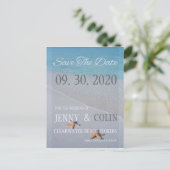 Ocean Liebe Beach Starfish Foto Save the Date Ankündigungspostkarte (Stehend Vorderseite)