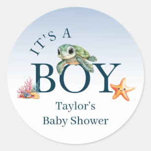 Ocean Life Animals Turtle Baby Shower Es ist ein J Runder Aufkleber