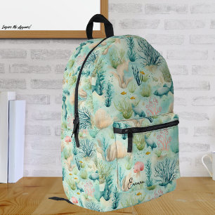Ocean Life Blue Underwater Watercolor Muster Bedruckter Rucksack