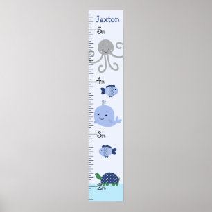 Ocean Life Blue Whale Growth Chart Behielt auf 8x4 Poster