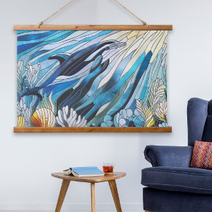 Ocean Life - Digital Art Mosaik Wandteppich Mit Holzrahmen