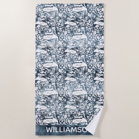 Ocean Life Manta Ray Monogram Strandtuch (Vorderseite)