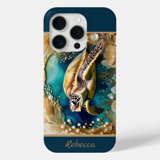 Ocean Life Meereswelt Turtle Gold Pearls Case-Mate iPhone Hülle (Rückseite)