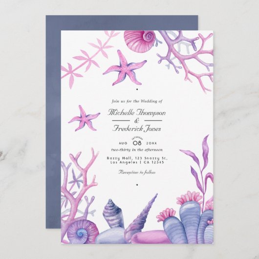 Ocean Life QR Code UAWG Nautical Wedding Einladung (Vorne/Hinten)