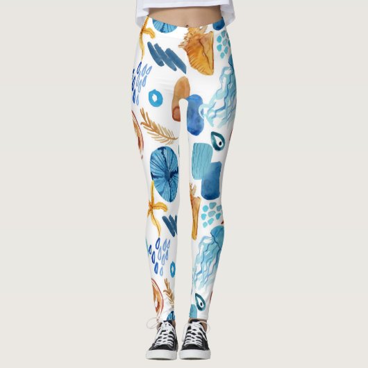 Ocean Life Seamless Pattern Leggings (Vorderseite)