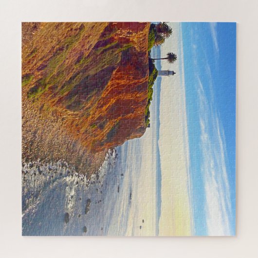 Ocean Lighthouse auf dem Rocky Cliff Foto in Kalif Puzzle (Horizontal)