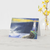 Ocean Lighthouse bei Nacht geklappte Grußkarte Karte (Gelbe Blume)