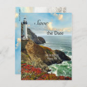 Ocean Lighthouse Save the Date Postkarte (Vorne/Hinten)